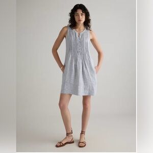 Quince 100% European Linen Sleeveless Swing Dress- Blue Pinstripe- XL